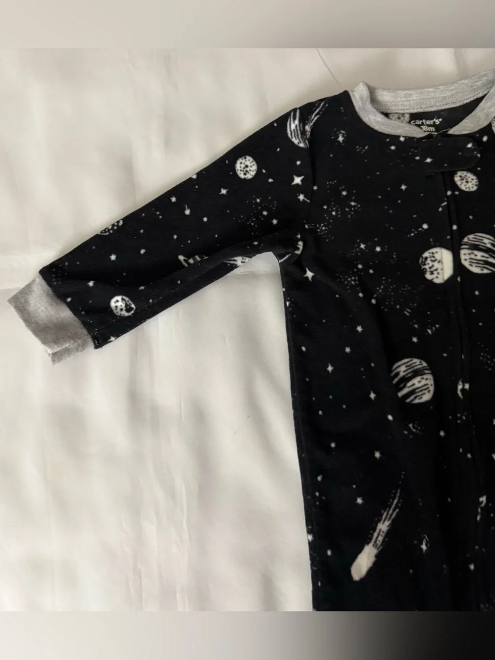 Carter’s Black & White Space Patterned Zip-Up Footed Pajama Onesie